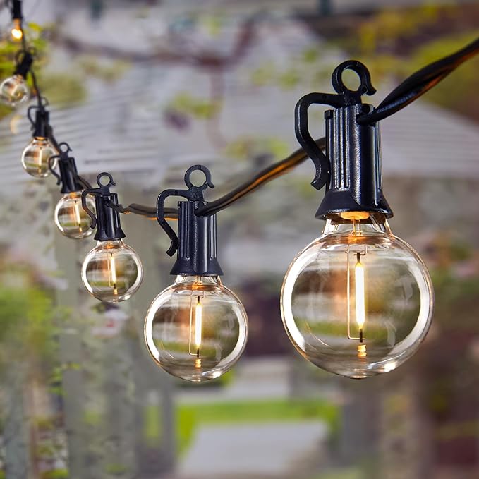 Brightown LED Outdoor String Lights Patio Lights 100FT with 104 LED Bulbs, Shatterproof Weatherproof Commercial Hanging Light for Backyard Bistro Pergola Party Decor, E12 Socket Base, 2200K, Black
