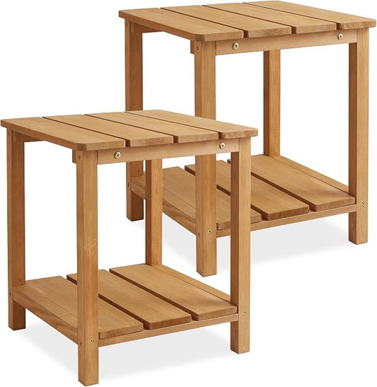 Casafield Adirondack Side Table, Set of 2 Cedar Wood Outdoor End Table with Shelf for Patio, Deck, Lawn and Garden - Natural