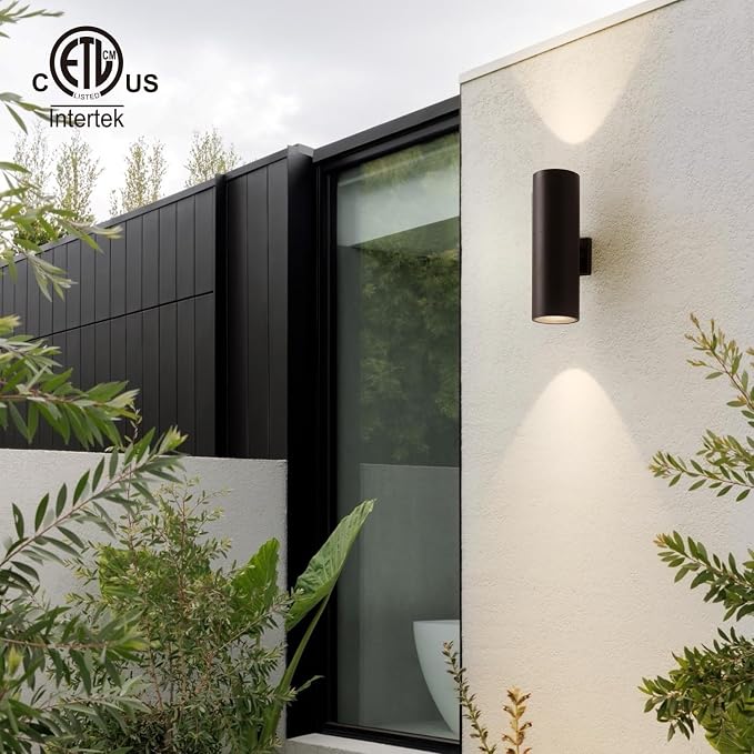 mirrea 18" Modern Outdoor Porch Light 2 Lights, Oil Rubbed Bronze, 2 Pack | Aluminum cylinder exterior fixtures, tempered glass cover, waterproof wall sconce & patio light for outdoor use.