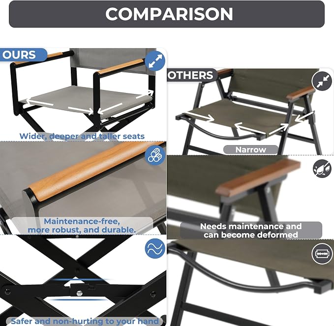 Grand patio 9-Piece Outdoor Dining Set, 8 Extra-Wide Folding Chairs & 1 Rectangle Expandable Table for 6-8 Person, Sling Mesh Patio Chairs with Wood Grain Table for Yard, Poolside, Deck, Gray