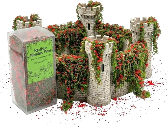 Realistic Miniature Vines - Hanging Moss Scenery for Diorama Supplies & Model Building - Mini Miniature Plants for Rainforest, Dollhouse, Fairy Gardens, Crafts DIY, Tabletop Wargaming (Red)
