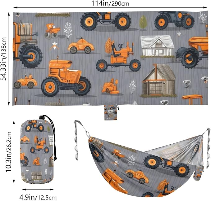 FRMG Tractor Car Camping Hammock 500 lbs Capacity Portable Hammocks with Tree Straps & Attached Carry Bag, Camping Essentials Gear 2013281a