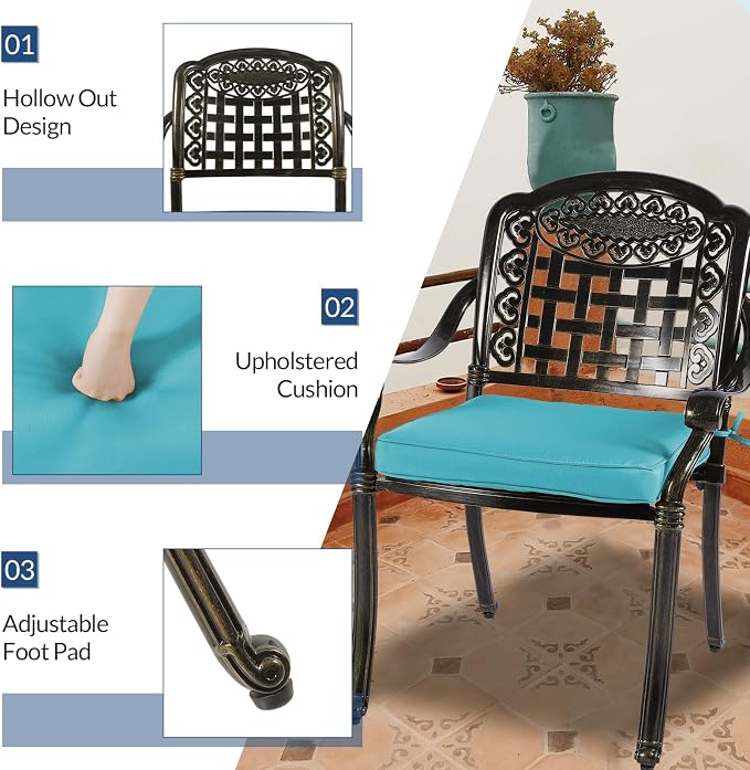 9-Piece Patio Cast Aluminum Dining Set, Outdoor Table and Chairs Set for 8, Includes 94.5" Rectangular Dining Table and 8 Cushioned Chairs with Umbrella Hole for Lawn Garden, Ocean Blue