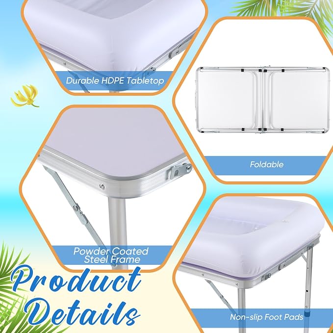 SiliFine Set of 3 Pool Party Supplies 4 Foot Folding Ice Table Cooler Table Outdoor Mesh Food Covers Food Tent Inflatable Serving Bars Food Trays for Party Buffet for BBQ Picnic Camping