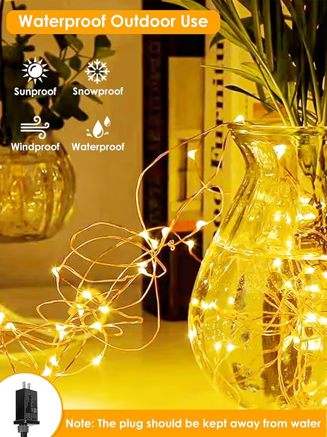 66FT 200 LED Fairy Lights Plug in, 8 Modes Twinkle Lights Warm White | Waterproof String Lights Outdoor Indoor, Memory, Timer, Copper Wire, Christmas Lights for Bedroom Garden Party Holiday Decor