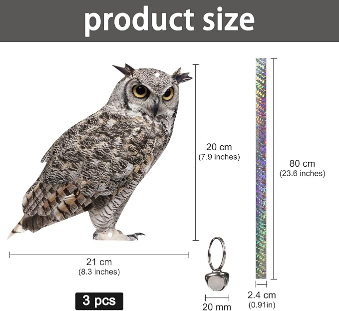Owl to Scare Animals, 3 Pack Hanging Effective Owl Control Device to Keep Animals Pigeon Woodpecker Away from Outdoor Garden Yard