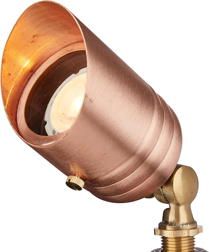 VOLT Fat Boy 12V Solid Copper Outdoor Spotlight with 5W 2700K Warm White MR16 LED Bulb (400 Lumens) for Low Voltage Landscape Lighting of Yard, Lawn, Garden, Patio, Trees & House