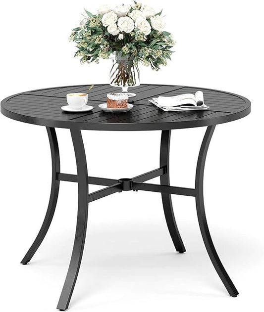 SUNSHINE VALLEY 42" Round Patio Table for 4, Patio Dining Table with Umbrella Hole,E-Coating and Powder Coating Steel Frame Metal Outdoor Patio Table for Garden Backyard Lawn Yard