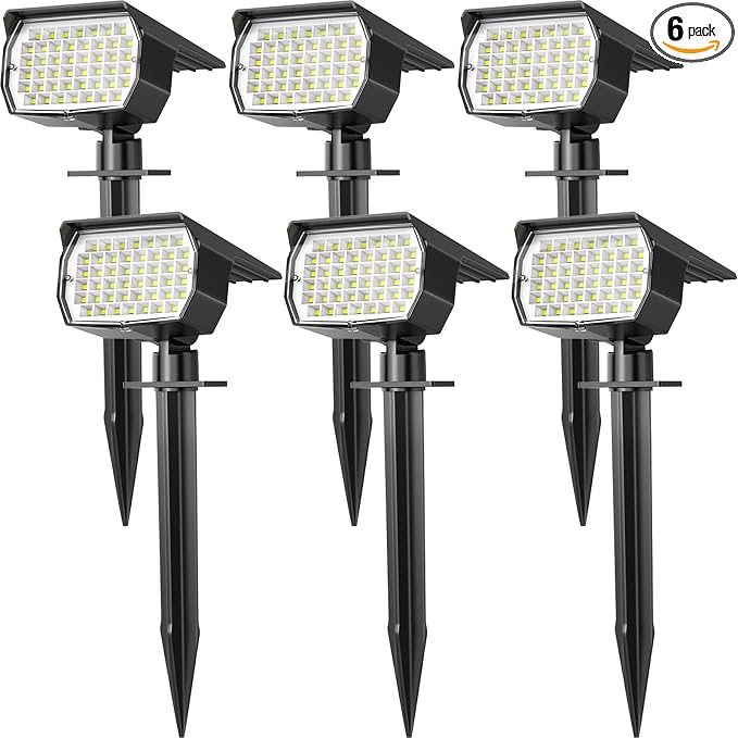 Solar Spot Lights Outdoor Waterproof 6 Pack Landscape Spotlight Cool White | Waterproof IP65, 46 LEDs, 3 Modes Auto On/Off WENATY Solar Powered Flood Lights for Outside Pathway, Yard, Garden, Walkway