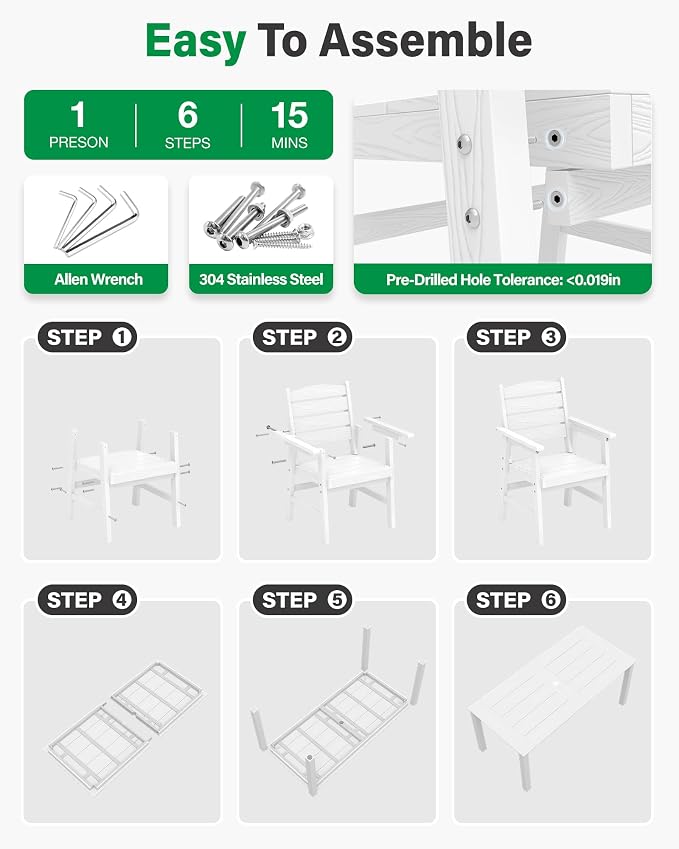 YEFU HIPS Outdoor Dining Chairs: All-Weather Outdoor Chairs Set of 6 with Wide Seat and Armrests - Easy Assembly Patio Dining Chair Modern Outside Furniture for Family with Deck 350lbs Capacity White