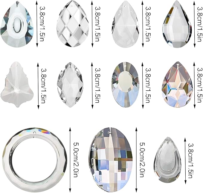 11 Pcs Clear Crystal Prisms Chandelier Lamp Pendants Suncatcher Decor | Crystal Chandelier Lamp Pendants Prisms Balls Suncatcher for Window Home Garden Party Display Decor