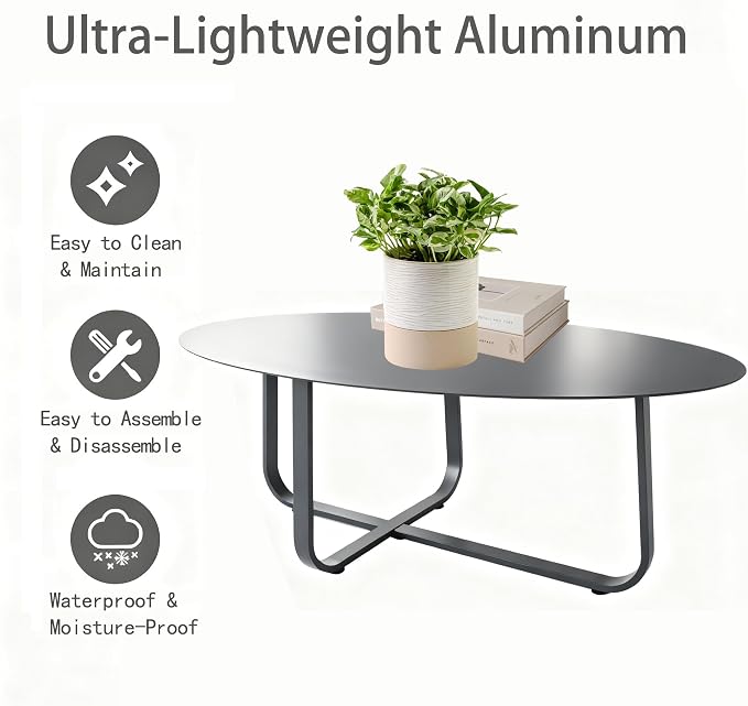 Aluminum Patio Coffee Table, Rustproof Outdoor Side Table | Powder-coated scratch-proof aluminum tabletop, all-weather frame, easy assembly for garden balcony pool