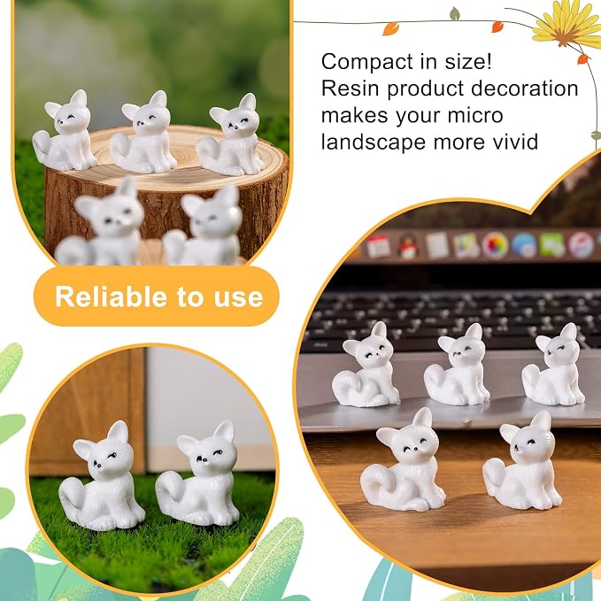 60 pcs Mini Resin Fox Many Styles Variety Tiny Animals Figures Miniature Little Small Animal Figurines Bulk for Micro Fairy Garden Landscape Accessories Hide Crafts Decor Aquarium