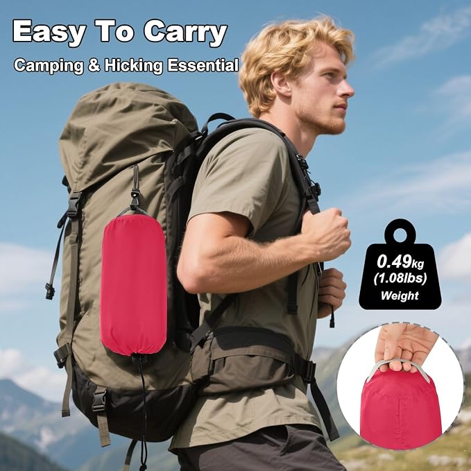 Pink Solid Color Camping Hammock, Portable Lightweight Single Hammock with Tree Straps and Aluminum Carabiners, 114" x 54" Travel Hammock for Hiking Backpacking Beach