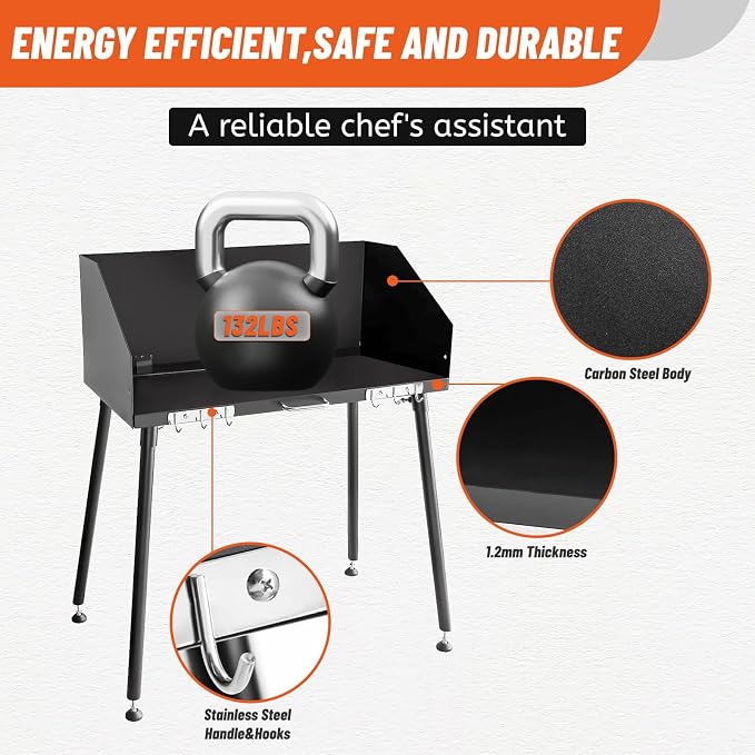 30 Inch Outdoor Camp Cooking Table, with Foldable Three-Sided Windscreen and Legs for Dutch Oven Cooking and Food Preparation with Charcoal Briquettes