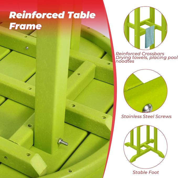 Costaelm Outdoor Bar Table, 42" Counter Height Round Patio Cocktail Bar Table, Patio Bar Table 3-Pieces Set Bistro Dining Table Pub Table for Deck, Backyard, Garden, Lime