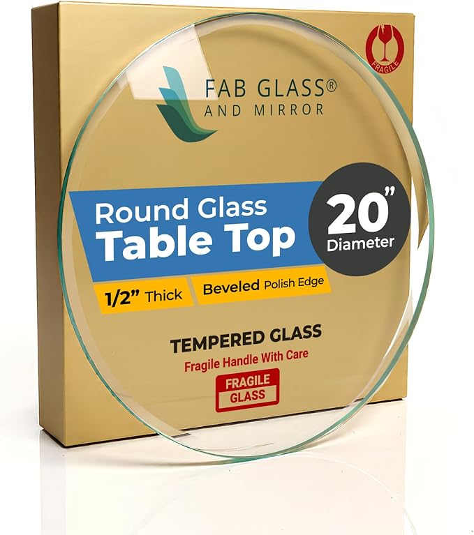20" Inch Round Glass Table Top 1/2" Thick Tempered Beveled Edge by Fab Glass and Mirror