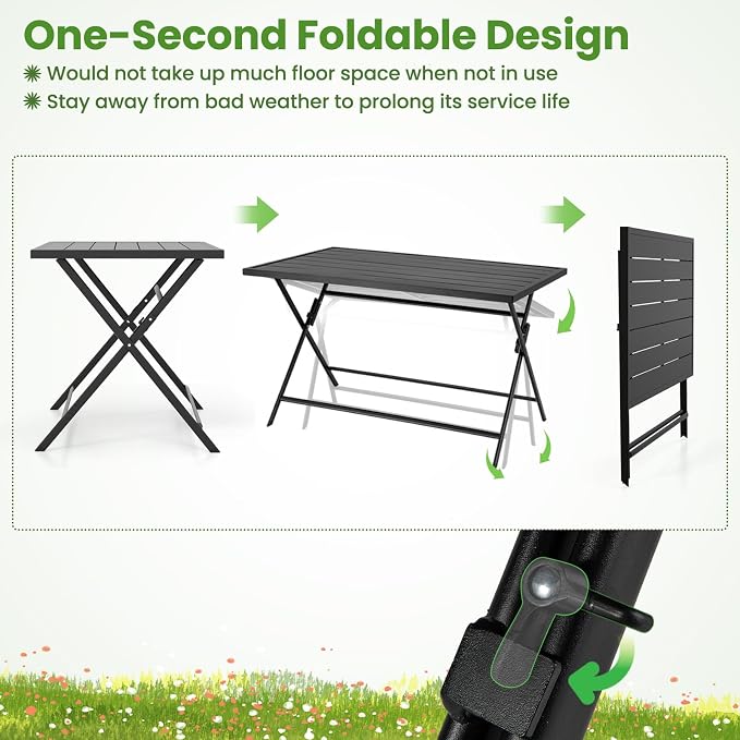 Tangkula 48" Foldable Outdoor Dining Table, Rectangular Metal Patio Table with Slatted Tabletop, Folding Bistro Barbecue Picnic Dinner Table for Indoor Kitchen Outside Garden Backyard Balcony Lawn