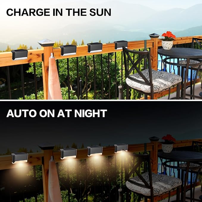 BKBB PPBB Solar Deck Lights Outdoor, 4Pcs Solar Step Lights, Waterproof LED Solar Lights for Outdoor Stairs, Step, Fence, Yard, Patio, Railing, Garden and Pathway