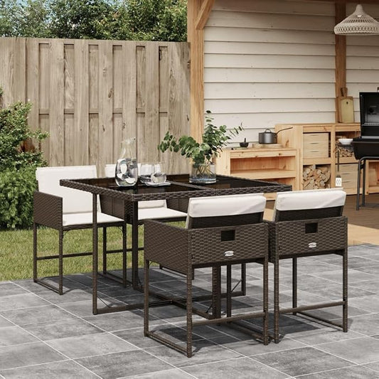 5 pcs Set Patio Dining Set & Garden Dining Set Brown Poly Rattan Balcony Furniture Outdoor Dining Set for Backyard Front Porch Lawn 43.3 x 41.7 x 28.7 in