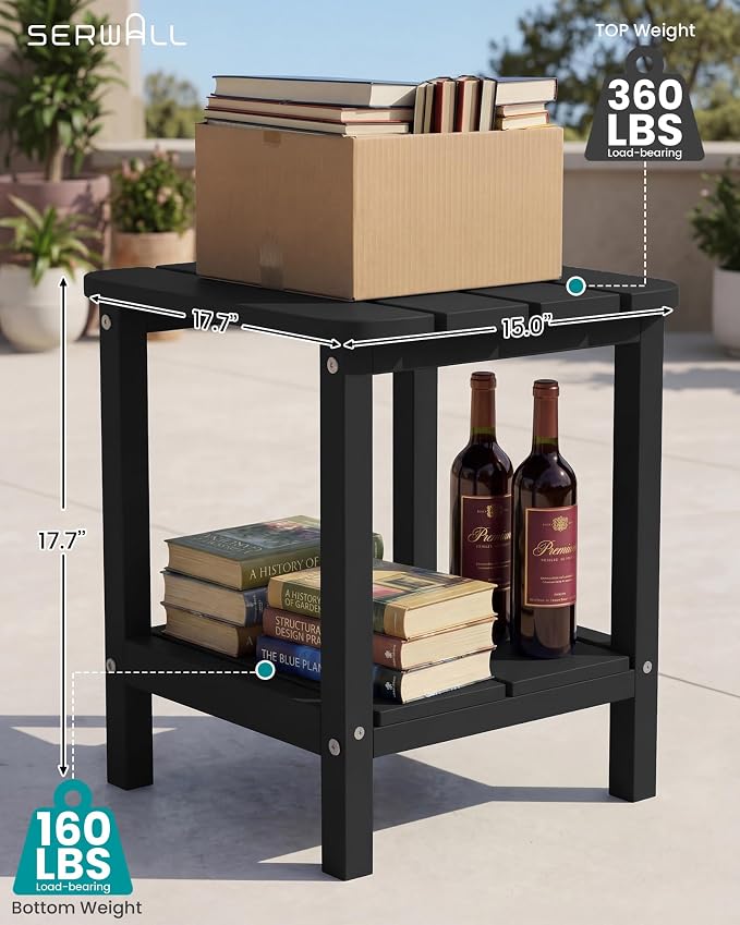 SERWALL Double Adirondack Side Table Rectangular End Table, Black