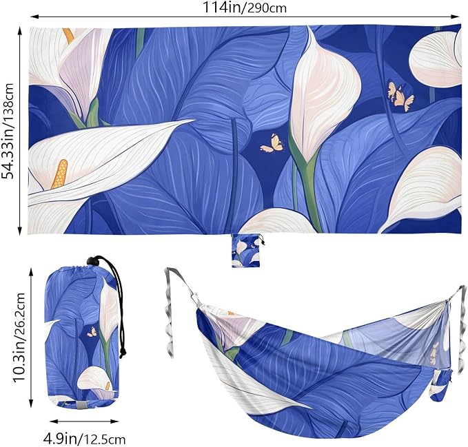 Blue Calla Lily Floral Print Hammocks with Portabl Carry Bag Indoor Hammock for Outside Patio Garden