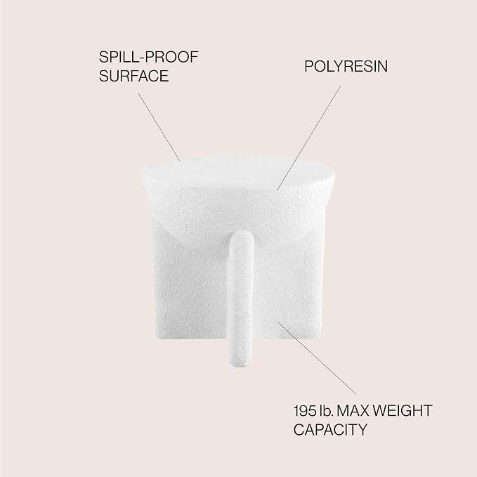 JONATHAN Y Brady Indoor/Outdoor Accent Table & Garden Stool, Minimalist Geometric Weather Resistant Sculptural Side Table for Patio, 17.75" x 16.25", White Frosted TBL1109B