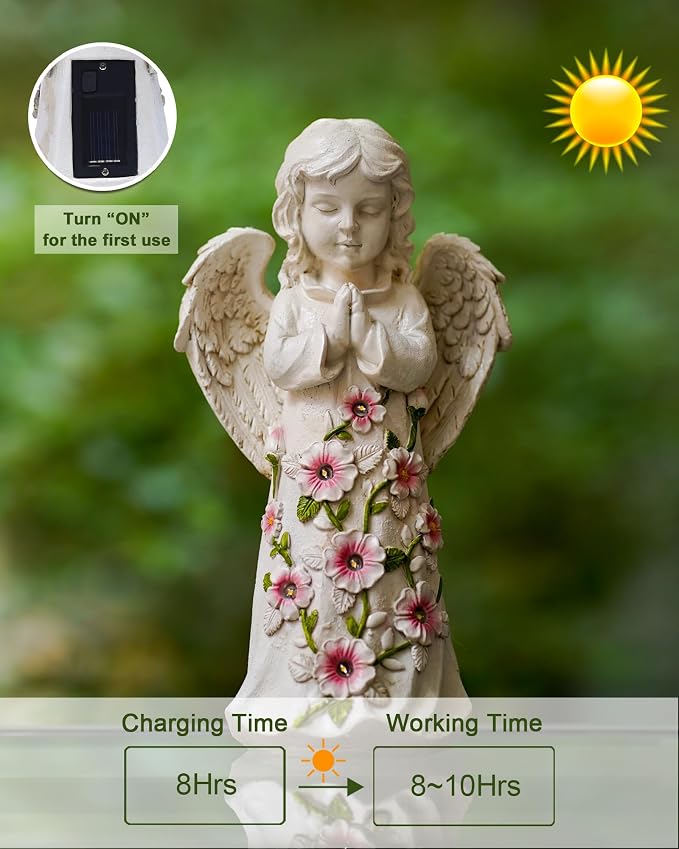 Nacome Solar Garden Outdoor Statues Angel with Succulent | 7 LED Lights, Lawn Decor Statue for Patio, Balcony, Yard Ornament, Gifts for Mom Grandma Women