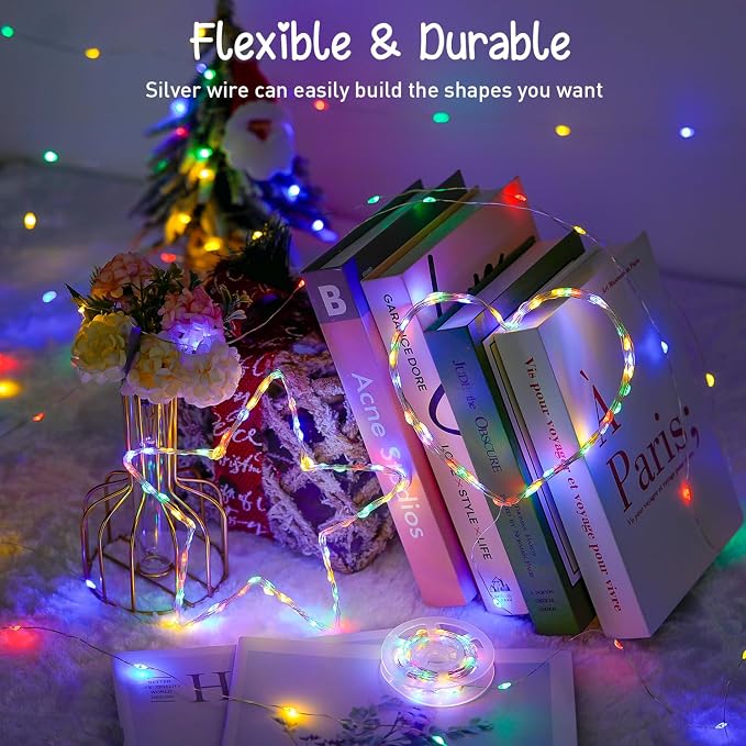 JMEXSUSS 2 Pack Solar Fairy Lights, Each 33FT 100 LED, Multi-Colored | Outdoor Waterproof, 8 Modes Solar Christmas String Lights for Outside Yard Patio Tree Garden Christmas Decorations