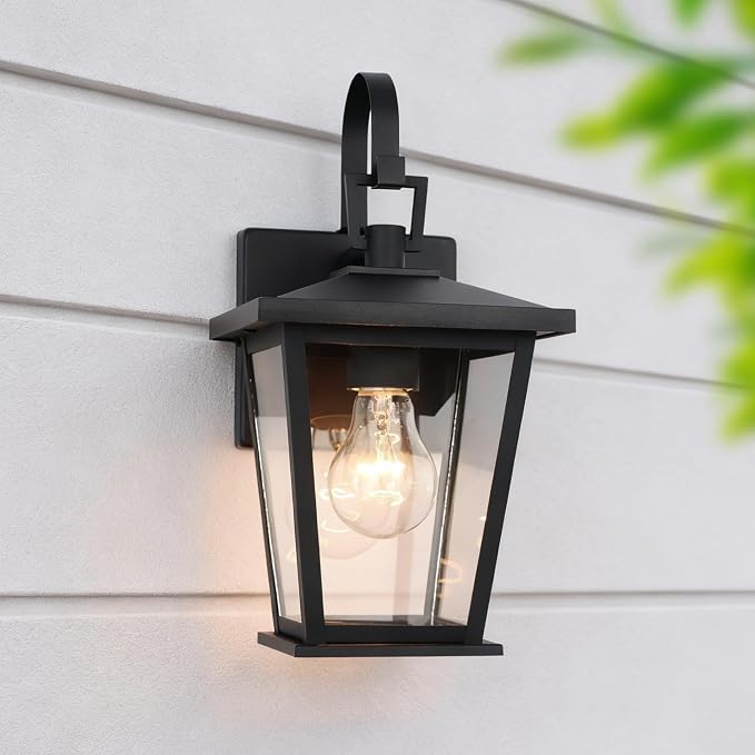 Outdoor Light Fixtures Wall Mount, Waterproof Exterior Wall Lanterns with Glass, Matte Black, Outside Wall Sconces, Front Porch Lighting for House Garage Doorway Patio 12.5 in