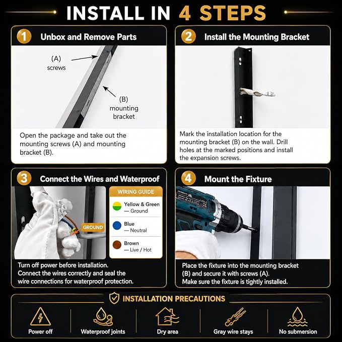23.6" Outdoor Wall Lights, 2-Pack Remote Dimmable Sconces | Adjust 3000K–6000K lighting by remote for a modern garage, patio, porch or front door upgrade