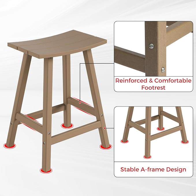 Costaelm Outdoor Bar Table, 37" Counter Height Round Patio Cocktail Bar Table, Patio Bar Table 3-Pieces Set Bistro Dining Table Pub Table for Deck, Backyard, Garden, Weathered Wood