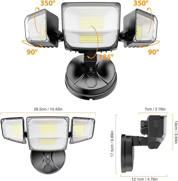 Onforu 90W Flood Lights Outdoor, 10000LM Ultra Bright 4-Head LED Security Light with Switch Control, IP66 Waterproof 6500K Exterior Lights for Yard Garage Patio