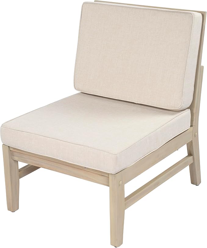 Christopher Knight Home Andy Acacia Wood Outdoor Patio Furniture Set for 8, Patio Sofa Set with Cushions, 8-Seater Patio Conversation Set with Sofas, Club Chairs and Coffee Table, Light White+Sand