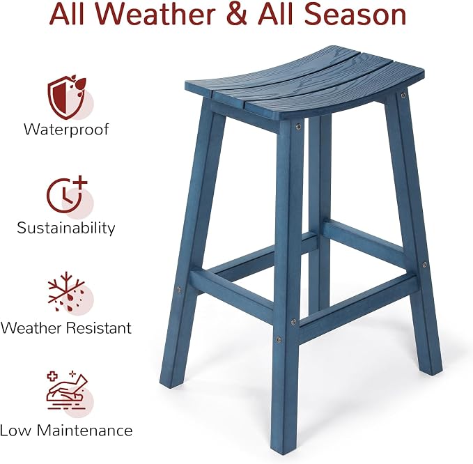 Stoog All-Weather 3-Piece Patio Bar Set – Counter Height Bar Table & 2 Bar Stools, Low Maintenance, Fade & Rot Resistant, Blue for Backyard, Garden, Balcony, Deck