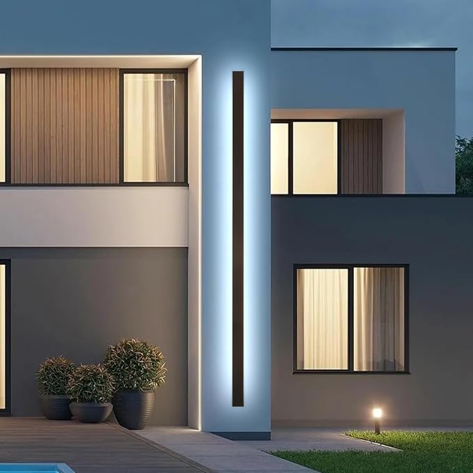 AioTio Modern Outdoor Lights Fixture,92.5inch Exterior Porch Lights Fixture Wall Mount,Dimmable Rectangular Black Linear Long LED Outdoor Entrance Wall Sconce Lighting for Garage,Front Door