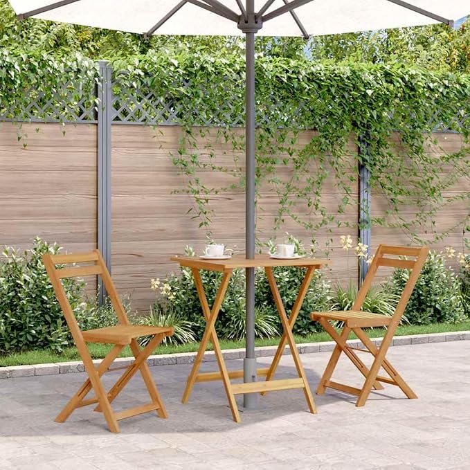 Solid Acacia Wood Folding Patio Table 23.6x23.6x29.5 Inches, Outdoor Dining Table with Natural Oil Finish, Space-Saving Design for Garden, Farmhouse Style Side
