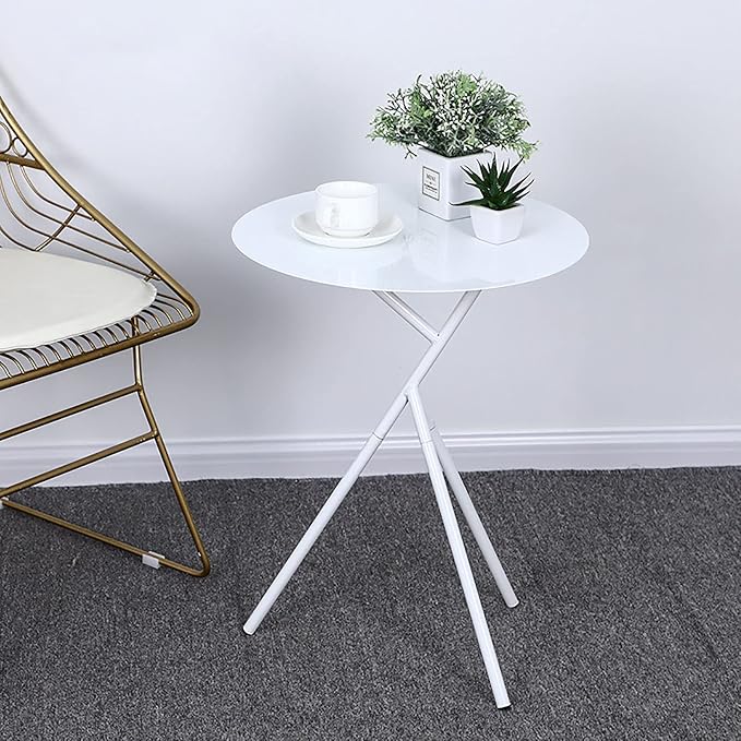 Dendritic End Table Metal Round Small Side Table Outdoor & Indoor Coffee Table for Small Spaces Bedroom Patio,White