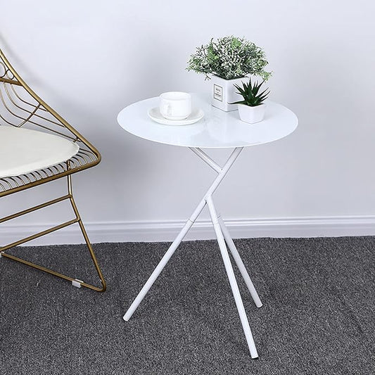 Dendritic End Table Metal Round Small Side Table Outdoor & Indoor Coffee Table for Small Spaces Bedroom Patio,White