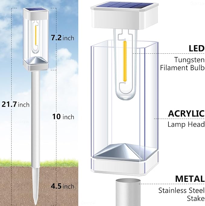 Solar Pathway Lights Outdoor Waterproof Landscape Lighting 8 Pack | Solar Lights Outdoor for Yard Driveway Garden Walkway Lawn Path Decor, Auto On/Off, LED Bright 3000K Tungsten Filament Bulb