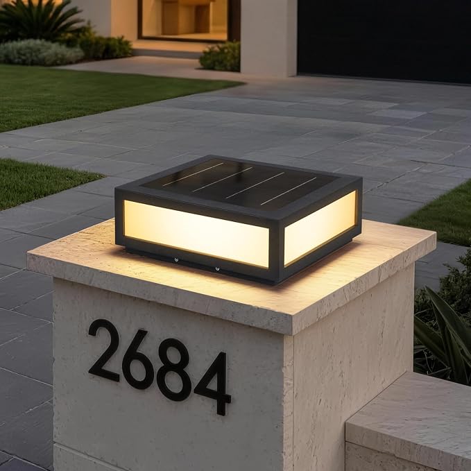 MVBT Large Solar Post Lights, 16" Square Pillar Light, Outdoor Column Light | 3000K LED Post Lamp, Solar Power Modern Column Lighting, Dusk to Dawn Exterior Gate Post Light for Driveway Entry Patio Posts