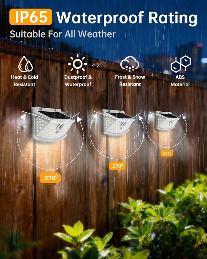 Aootek Solar Motion Sensor Lights Outdoor 120 LEDs, White, 6 Pack | Lights Reflector, 270° Wide Angle, IP65 Waterproof, Step Lights For Front Door, Yard, Garage, Deck