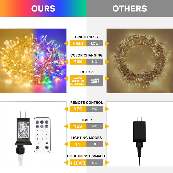 JMEXSUSS 100 LED Warm White & Multicolor Color Changing String Lights | 33ft Christmas Tree Lights Indoor Plug in, Christmas String Lights Outdoor Waterproof for Xmas Indoor Decor