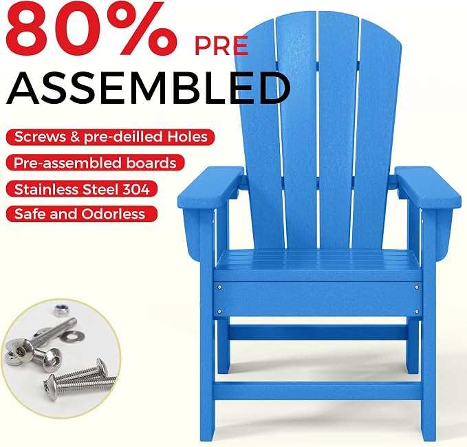 Costaelm Paradise Kids 5-Piece HDPE Outdoor Square Patio Dining Table and Chairs Set, Pacific Blue