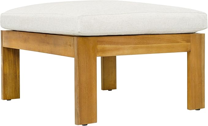 Christopher Knight Home Kayahs 3 Pieces Acacia Wood Furniture Set, Patio Conversation Sofa with Coffee Table and Ottoman, Outdoor 3-Seater Sofa Set for Backyard Balcony Gardern, Teak Finish+Beige