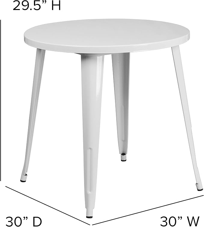 EMMA + OLIVER Commercial Grade 30" Round White Metal Indoor-Outdoor Table