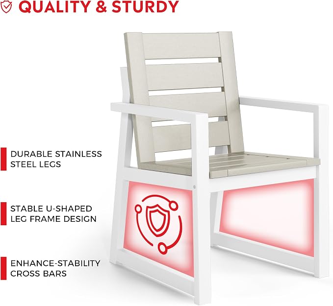 Costaelm Stinson HDPE Plastic Outdoor Patio Dining Arm Chair, Sand