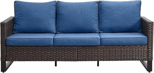 Belord Outdoor Couch Patio Furniture: Wicker Patio Sofa with Deep Seat High Back, 800Lbs Weight Capacity Oversize Outdoor Seating 3 Seater Rattan Couch, Anti-Rust Frame, Brown