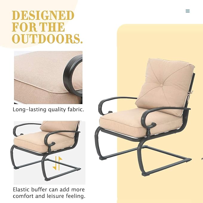 Skiway Outdoor Metal Funiture Set 5Pcs Patio Conversation Set Loveseat, 2 Spring Chairs with Coffee Table and Brown Cushions, Wrought Iron Look