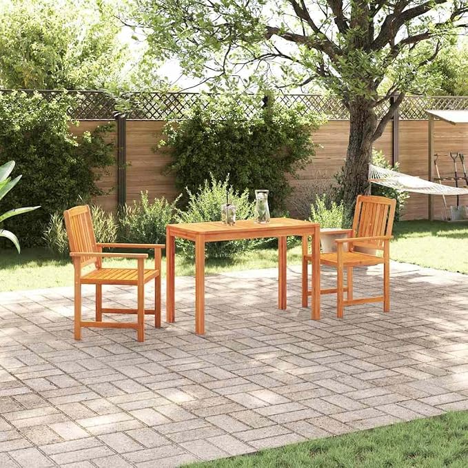 Garden Dining Set 3 pcs Brown Solid Acacia Wood Modern Outdoor Patio Table and Chairs Bistro Set 43"x22"x30" for Backyard Balcony Small Spaces